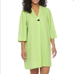 Worthington 3/4 Sleeve V Neck Shift Dress in Monticello Green size M